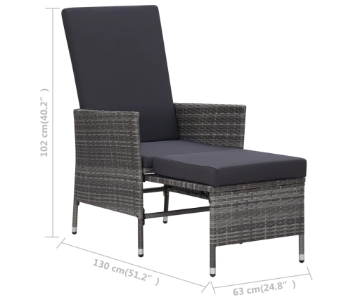 Set de muebles de jardín 3 pzas y cojines ratán sintético gris