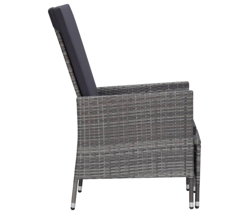 Set de muebles de jardín 3 pzas y cojines ratán sintético gris