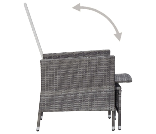 Set de muebles de jardín 3 pzas y cojines ratán sintético gris