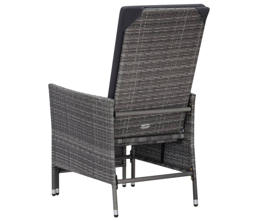 Set de muebles de jardín 3 pzas y cojines ratán sintético gris