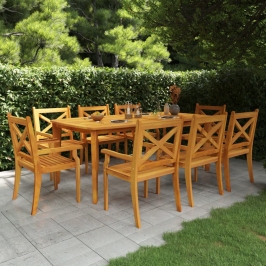 Juego de comedor de jardín 9 piezas madera maciza de acacia