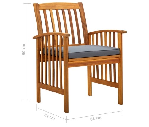 Set comedor de jardín 3 pzas y cojines madera maciza de acacia