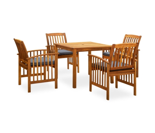 Set comedor de jardín 5 pzas y cojines madera maciza de acacia