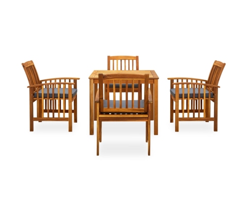 Set comedor de jardín 5 pzas y cojines madera maciza de acacia