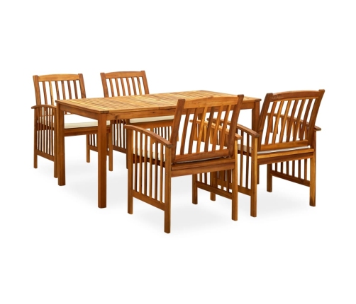 Set comedor de jardín 5 pzas y cojines madera maciza de acacia