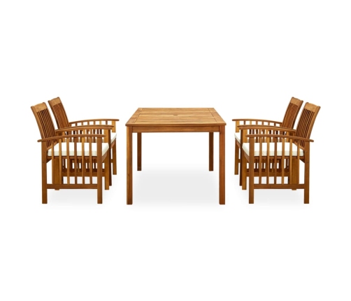 Set comedor de jardín 5 pzas y cojines madera maciza de acacia