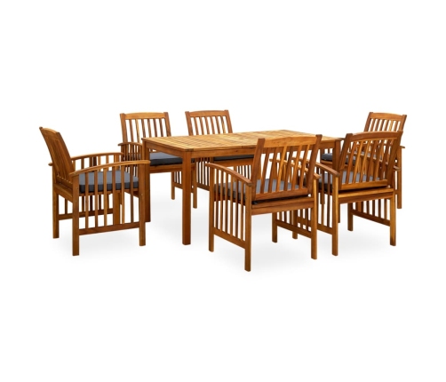 Set comedor de jardín 7 pzas y cojines madera maciza de acacia