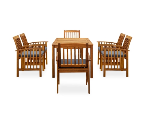 Set comedor de jardín 7 pzas y cojines madera maciza de acacia