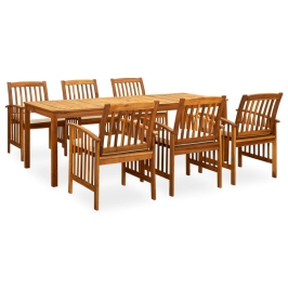 Set comedor de jardín 7 pzas y cojines madera maciza de acacia