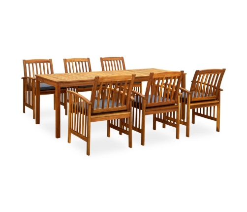 Set comedor de jardín 7 pzas y cojines madera maciza de acacia