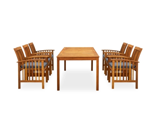 Set comedor de jardín 7 pzas y cojines madera maciza de acacia