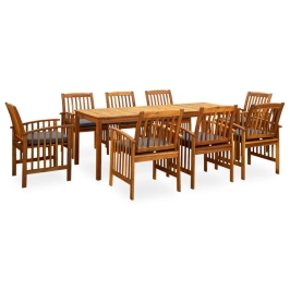Set comedor de jardín 9 pzas y cojines madera maciza de acacia