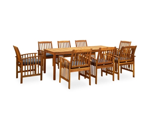 Set comedor de jardín 9 pzas y cojines madera maciza de acacia