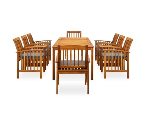 Set comedor de jardín 9 pzas y cojines madera maciza de acacia