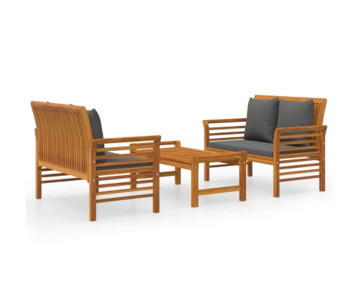 Set de muebles para jardín 3 piezas con cojines madera acacia