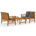 Set de muebles para jardín 3 piezas con cojines madera acacia