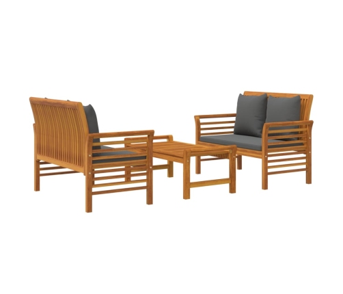 Set de muebles para jardín 3 piezas con cojines madera acacia