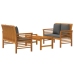 Set de muebles para jardín 3 piezas con cojines madera acacia