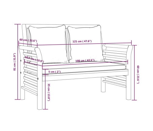 Set de muebles para jardín 3 piezas con cojines madera acacia