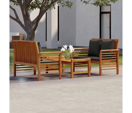 Set de muebles para jardín 3 piezas con cojines madera acacia