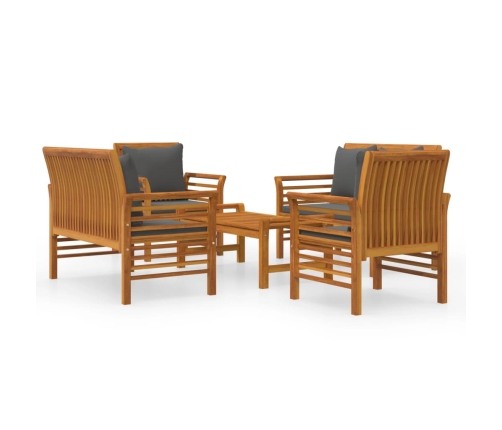 Juego de muebles jardín 5 pzas con cojines madera maciza acacia