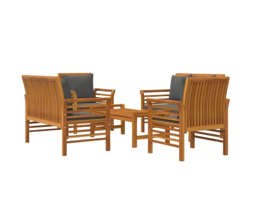 Juego de muebles jardín 5 pzas con cojines madera maciza acacia