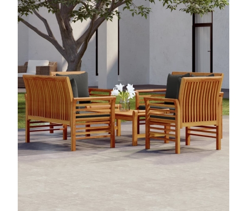 Juego de muebles jardín 5 pzas con cojines madera maciza acacia