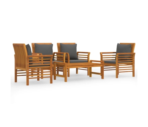 Juego de muebles jardín 5 pzas con cojines madera maciza acacia