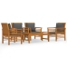 Juego de muebles jardín 5 pzas con cojines madera maciza acacia