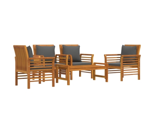 Juego de muebles jardín 5 pzas con cojines madera maciza acacia