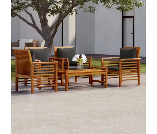 Juego de muebles jardín 5 pzas con cojines madera maciza acacia
