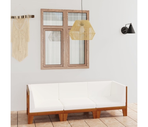 Juego muebles de jardín y cojines 3 pzas madera maciza acacia