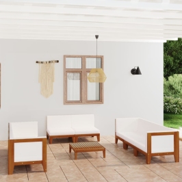 Juego muebles de jardín y cojines 9 pzas madera maciza acacia