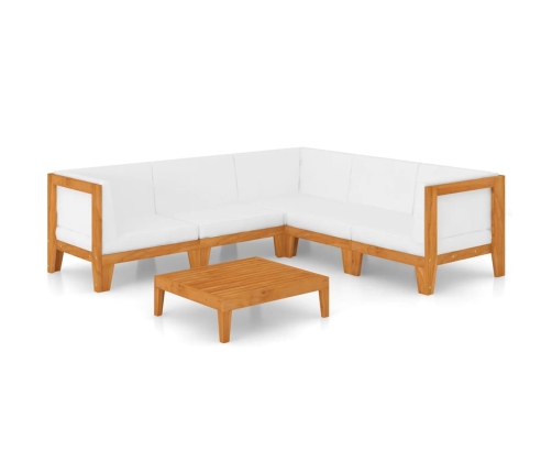 Juego muebles de jardín y cojines 6 pzas madera maciza acacia