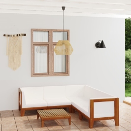 Juego muebles de jardín y cojines 6 pzas madera maciza acacia