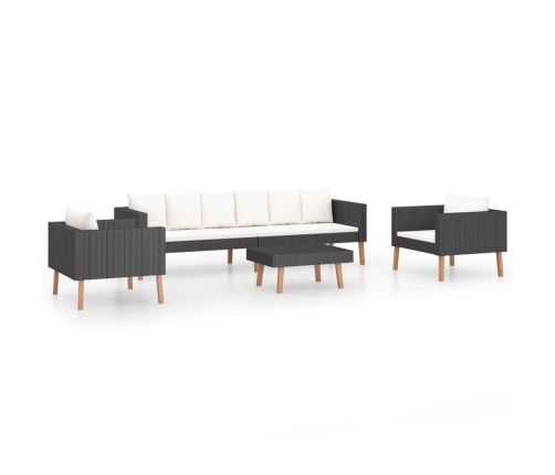Set de muebles de jardín 4 pzas y cojines ratán sintético negro