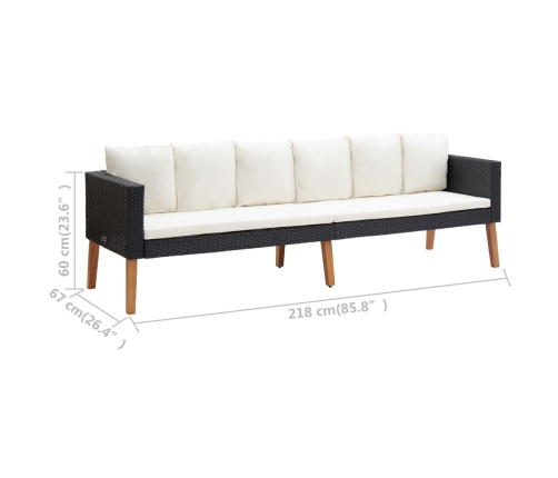 Set de muebles de jardín 4 pzas y cojines ratán sintético negro