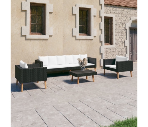 Set de muebles de jardín 4 pzas y cojines ratán sintético negro