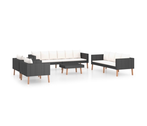 Set de muebles de jardín 5 pzas y cojines ratán sintético negro