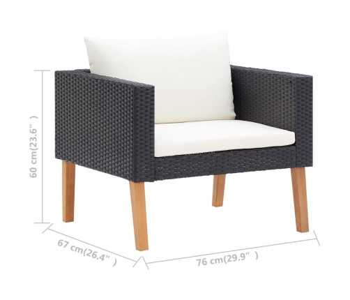 Set de muebles de jardín 5 pzas y cojines ratán sintético negro
