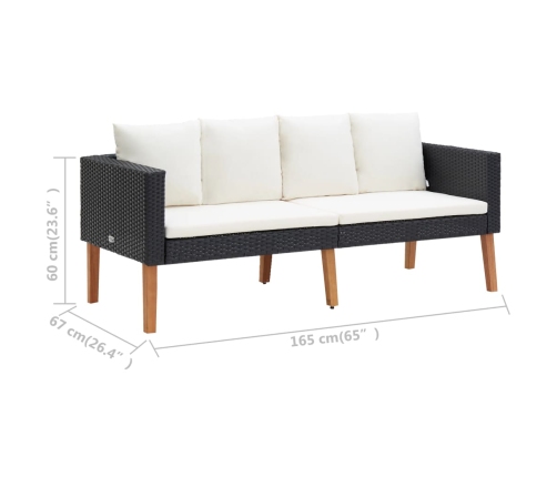 Set de muebles de jardín 5 pzas y cojines ratán sintético negro