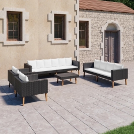 Set de muebles de jardín 5 pzas y cojines ratán sintético negro