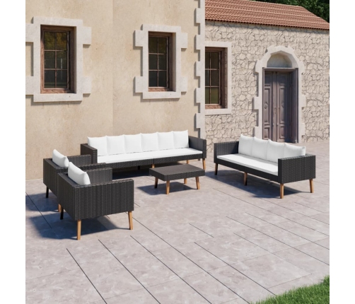 Set de muebles de jardín 5 pzas y cojines ratán sintético negro