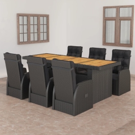 Juego de comedor de jardín 7 piezas ratán sintético negro