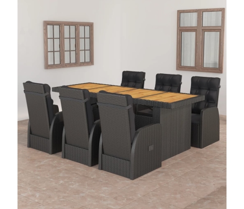 Juego de comedor de jardín 7 piezas ratán sintético negro