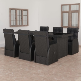 Juego de comedor de jardín 7 piezas ratán sintético negro