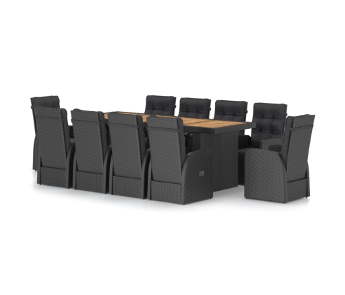 Set comedor de jardín 11 piezas y cojines ratán sintético negro