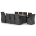 Set comedor de jardín 11 piezas y cojines ratán sintético negro
