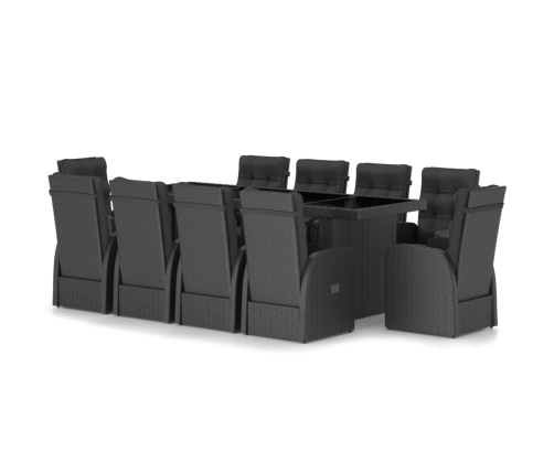 Set comedor de jardín 11 piezas y cojines ratán sintético negro