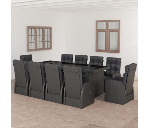 Set comedor de jardín 11 piezas y cojines ratán sintético negro